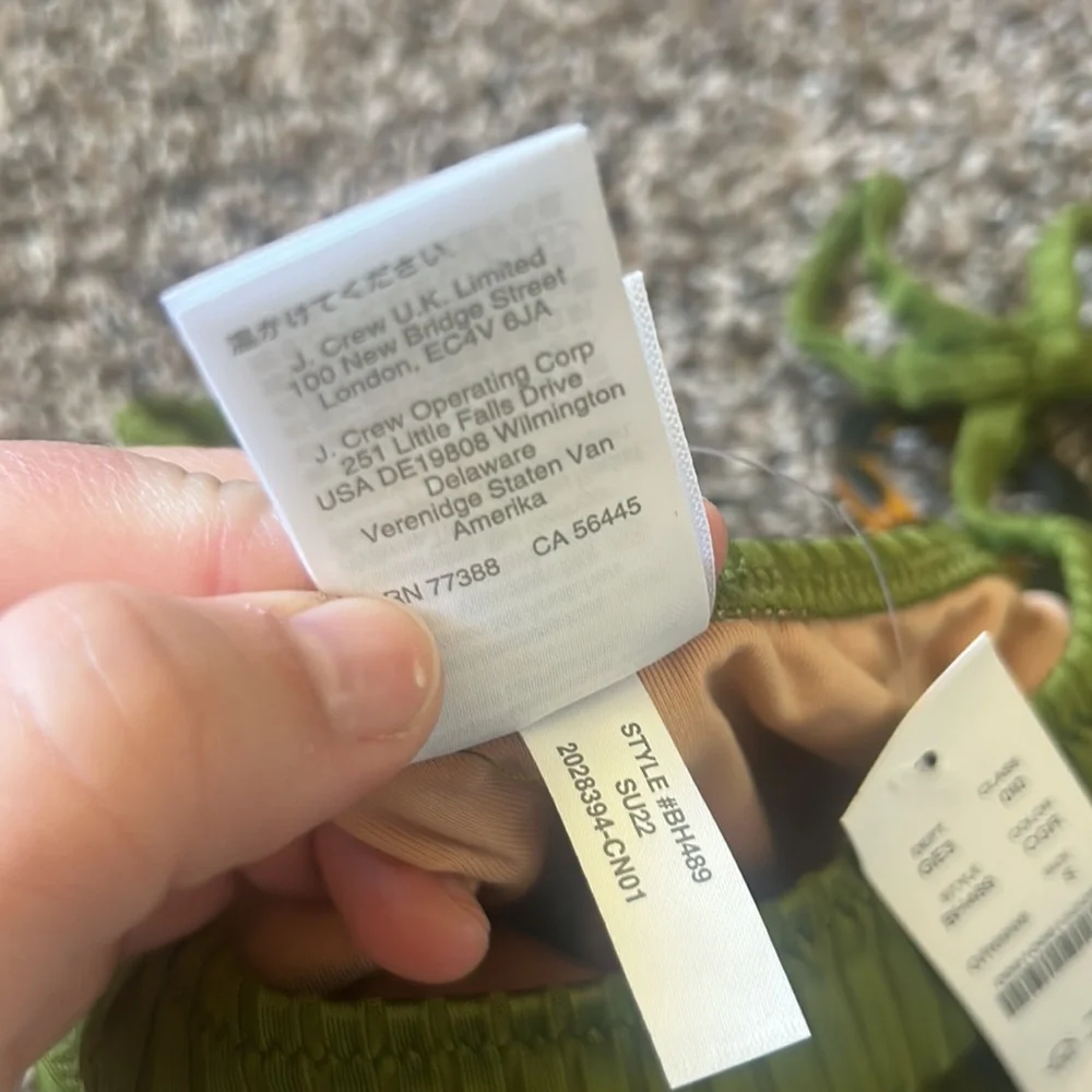 NWT J. Crew Green Wide Rib Curved-Waist Cheeky String Swim Bottoms Only S